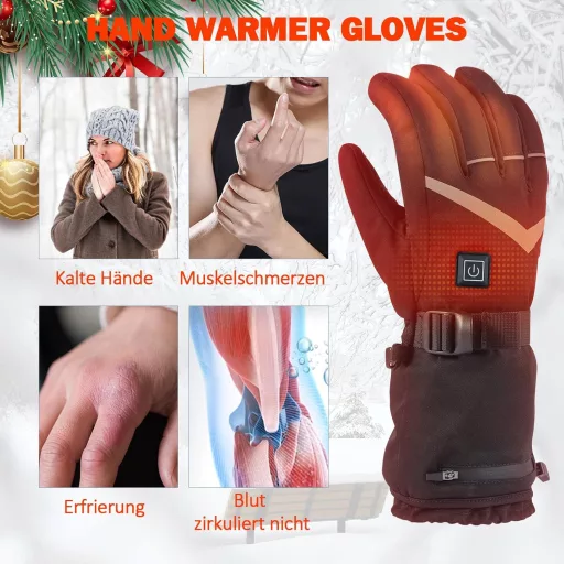 Mănuși încălzite tantu cu baterie de 7.4V/2x5000mAh - Mărime S - Mănuși unisex impermeabile cu 4 trepte de căldură pentru schi, motociclism, drumeții