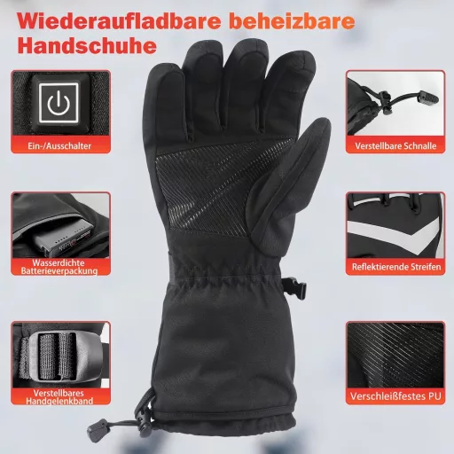 Mănuși încălzite tantu cu baterie de 7.4V/2x5000mAh - Mărime S - Mănuși unisex impermeabile cu 4 trepte de căldură pentru schi, motociclism, drumeții