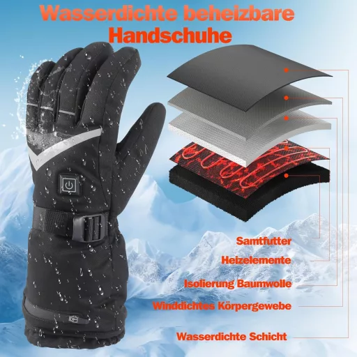 Mănuși încălzite tantu cu baterie de 7.4V/2x5000mAh - Mărime S - Mănuși unisex impermeabile cu 4 trepte de căldură pentru schi, motociclism, drumeții