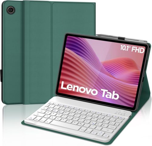 FOGARI Bluetooth Billentyűzetes Tok Lenovo Tab Tablet 10.1 (2025) - Levehető Mágneses Német QWERTZ Billentyűzet, Sötétzöld
