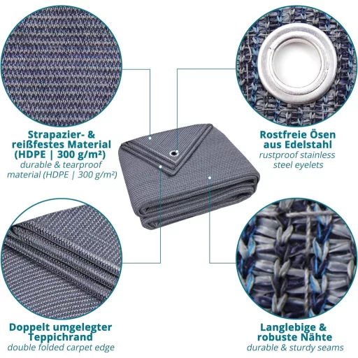 Covoraș de camping albastru-gri Valuents pentru cort și autorulotă, cu geantă de transport