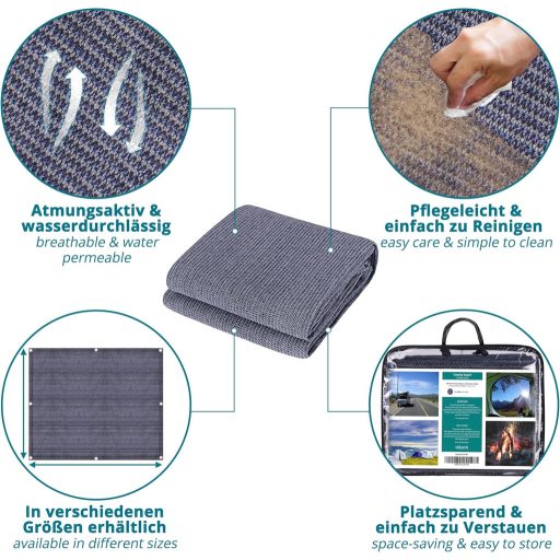 Valuents Kék-szürke Kemping Szőnyeg Sátor Lakóautó Terítő Hordtáskával