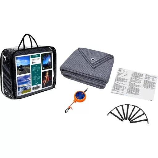 Covoraș de camping albastru-gri Valuents pentru cort și autorulotă, cu geantă de transport