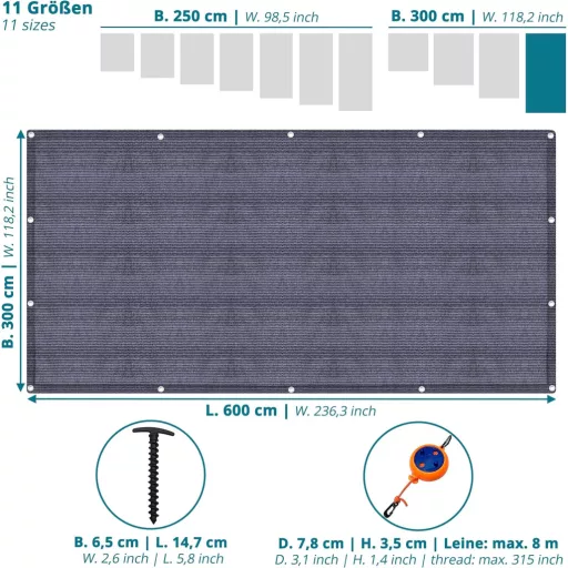Plavi/Sivi Podložni Tepih za Predšator 200x200 cm - Tepih za Kampiranje za Kamp-kućice i Šatore - Vanjski Tepih s Torbom za Nošenje i Užetom za Sušenje Rublja