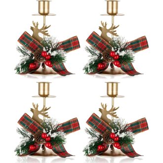  Romadedi Vintage Szarvas Gyertyatartó Szett - 4 db Arany Fém Adventi Asztaldísz Rusztikus Stílusban, Karácsonyi Dekoráció és Ajándék