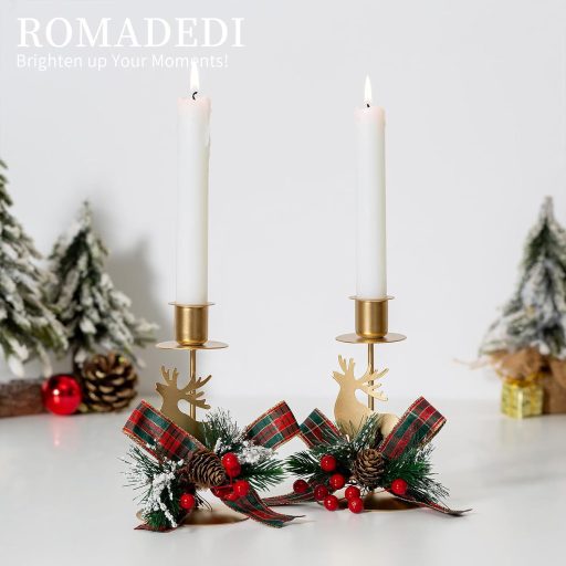 Romadedi Vintage Szarvas Gyertyatartó Szett - 4 db Arany Fém Adventi Asztaldísz Rusztikus Stílusban, Karácsonyi Dekoráció és Ajándék