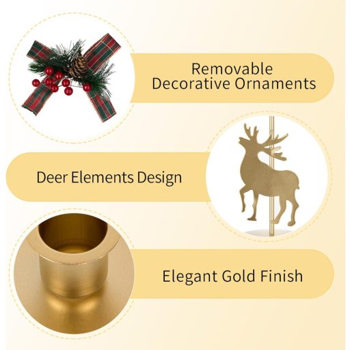 Romadedi Vintage Szarvas Gyertyatartó Szett - 4 db Arany Fém Adventi Asztaldísz Rusztikus Stílusban, Karácsonyi Dekoráció és Ajándék