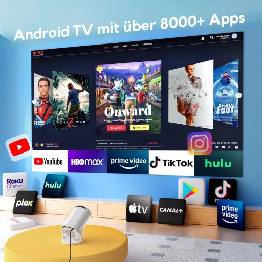 Mini projektor AKIYO O2 1080P, Android 11, WiFi 6, Bluetooth 5.2, domáci projektor