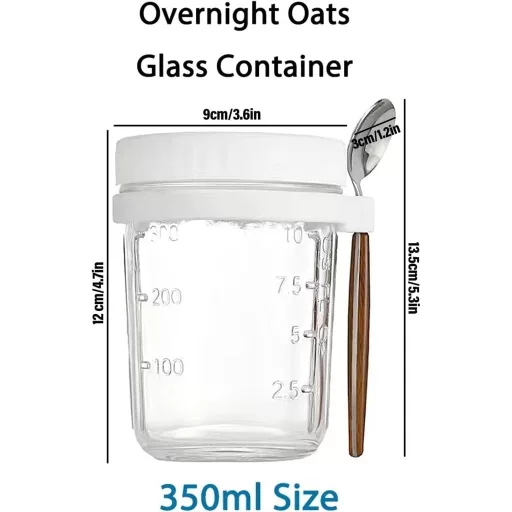 Generisch 2 buc. Overnight Oats, borcan cu capac și lingură, 350 ml, recipient de depozitare etanș