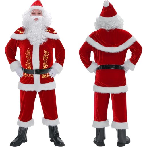Mikulášsky Kostým pre Dospelých - Prémiový Červený Kostým Santa Clausa 12-dielna Súprava pre Mužov na Vianoce a Karneval
