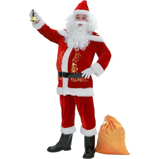 Mikulášsky Kostým pre Dospelých - Prémiový Červený Kostým Santa Clausa 12-dielna Súprava pre Mužov na Vianoce a Karneval