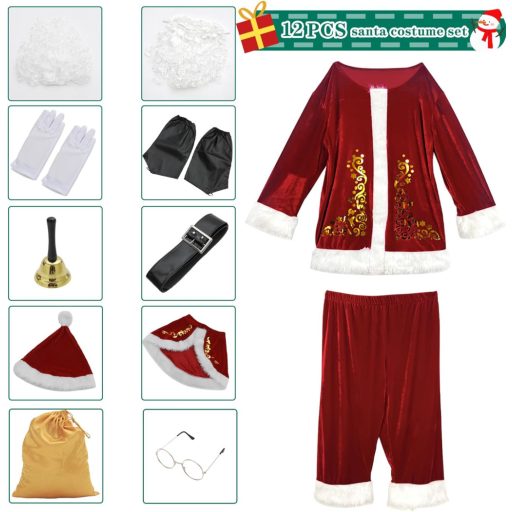 Mikulášsky Kostým pre Dospelých - Prémiový Červený Kostým Santa Clausa 12-dielna Súprava pre Mužov na Vianoce a Karneval