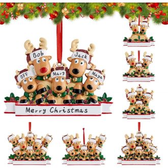   Személyre szabható DIY Kerámia Karácsonyi Díszek, Családi Rénszarvas Mintás Függő Ékszerek