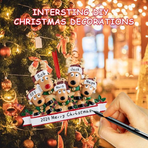 Személyre szabható DIY Kerámia Karácsonyi Díszek, Családi Rénszarvas Mintás Függő Ékszerek