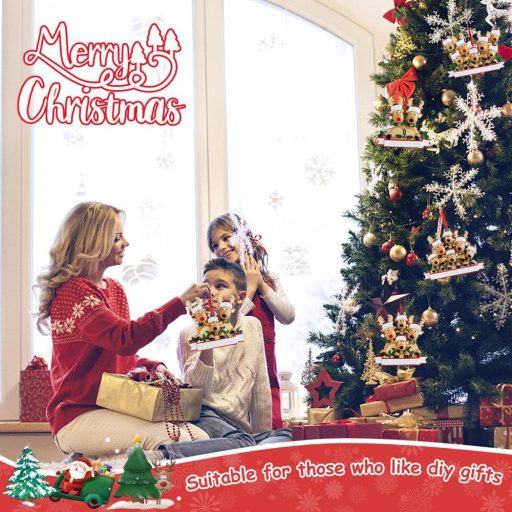 Személyre szabható DIY Kerámia Karácsonyi Díszek, Családi Rénszarvas Mintás Függő Ékszerek