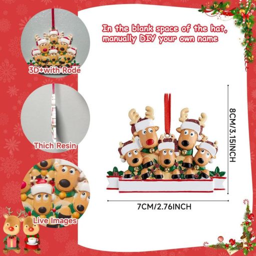 Személyre szabható DIY Kerámia Karácsonyi Díszek, Családi Rénszarvas Mintás Függő Ékszerek