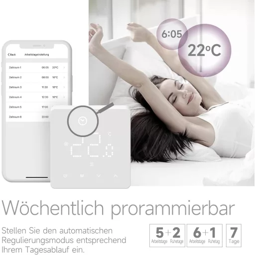 BEOK CONTROLS Termostat Digital pentru Centrală pe Gaz, Termostat de Cameră Inteligent WiFi pentru Încălzire în Pardoseală, Compatibil cu Alexa și Google Home, Alb