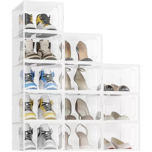 JOISCOPE Set Cutii Depozitare Pantofi - 12 buc. Cutii de Pantofi Transparente din Plastic cu Ușă Magnetică - Sistem de Depozitare Stivuibil pentru Pantofi Bărbați/Femei