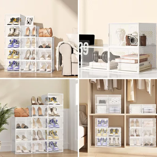 JOISCOPE Set Cutii Depozitare Pantofi - 12 buc. Cutii de Pantofi Transparente din Plastic cu Ușă Magnetică - Sistem de Depozitare Stivuibil pentru Pantofi Bărbați/Femei