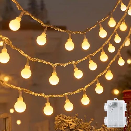 cshare LED Gömb Fényfüzér 6m 40 LED - Elemes, Időzíthető, IP65 Vízálló Dekoráció Kertbe, Kempinghez, Karácsonyra, Beltérre és Kültérre, Mele