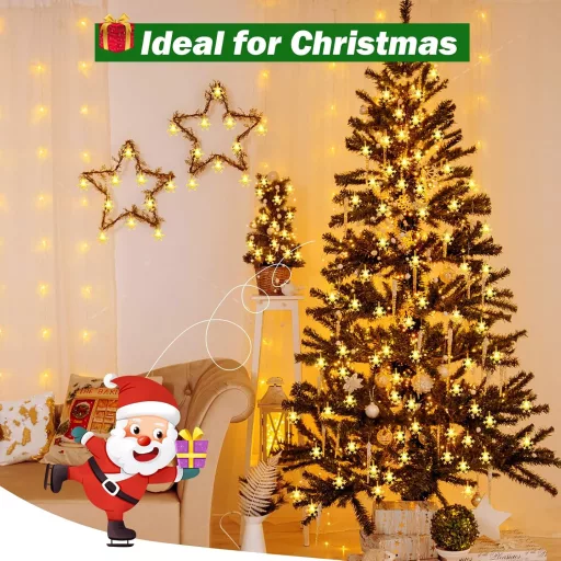 cshare LED Hópehely Fényfüzér - 6m, 40 LED, Elemes, Időzítővel, IP65 Vízálló, Meleg Fehér Dekoráció Kertbe, Kempinghez, Karácsonyra, Beltérr