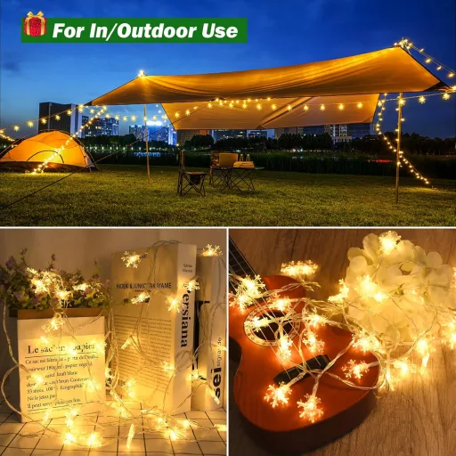 cshare LED Hópehely Fényfüzér - 6m, 40 LED, Elemes, Időzítővel, IP65 Vízálló, Meleg Fehér Dekoráció Kertbe, Kempinghez, Karácsonyra, Beltérr