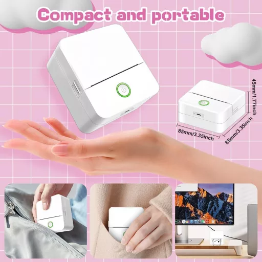 Pisač za termalni papir Panthem Mini Bluetooth za pametne telefone - Prijenosni pisač za fotografije i naljepnice s 13 rola papira i bojicama, iOS/Andr