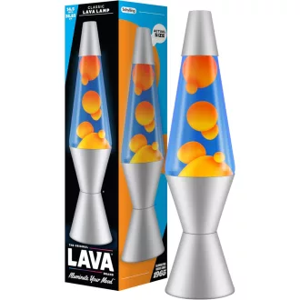   Lava 2117 Lávalámpa Narancssárga Viasz Kék Folyadék Ezüst Alap 37cm