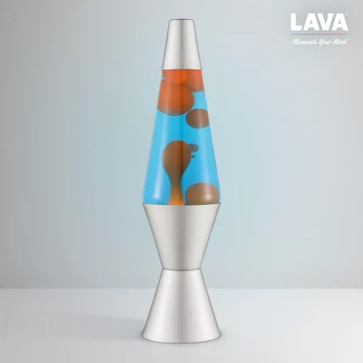 Lava 2117 Lávalámpa Narancssárga Viasz Kék Folyadék Ezüst Alap 37cm