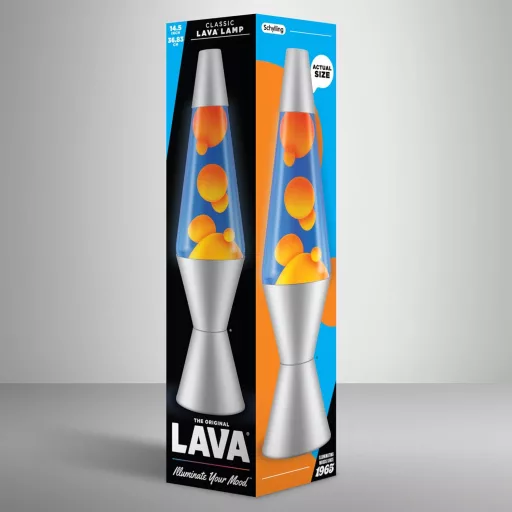 Lava 2117 Lávalámpa Narancssárga Viasz Kék Folyadék Ezüst Alap 37cm