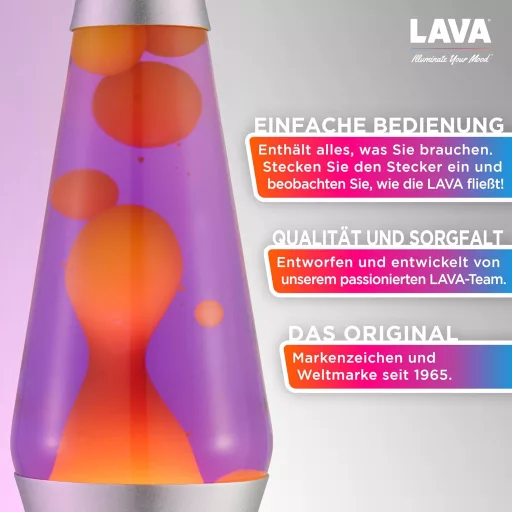 LAVA Lávlámpa 2125 Sárga Viasz Lila Folyadék Ezüst Talp 37cm Mozgólámpa - Yellow/Purple