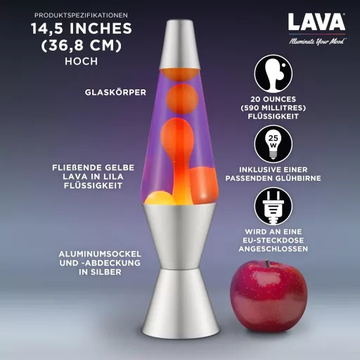 LAVA Lávlámpa 2125 Sárga Viasz Lila Folyadék Ezüst Talp 37cm Mozgólámpa - Yellow/Purple