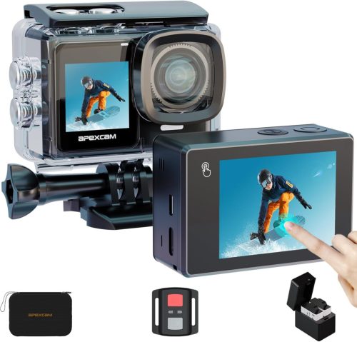 Apexcam X70 PRO 4K 30FPS Akciókamera - 20MP Dupla Érintőkijelzős Vízálló Sportkamera 40m Mélységig, Képstabilizátorral, WiFi, 2db 1350mAh