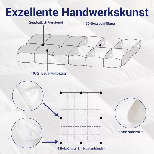 Uniency Téli Paplan 220x240 cm - Extra Meleg Toll-Pehely Töltet, 100% Pamut Huzat, 3100g, Fehér, Bőrbarát, Könnyű, Lélegző, Ökotex és RDS Ta