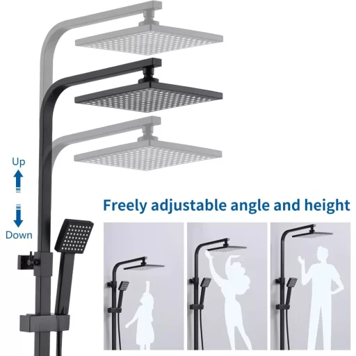 Sistem de duș termostatic HOMELODY negru, cu duș tip ploaie din inox și duș fix și duș de mână