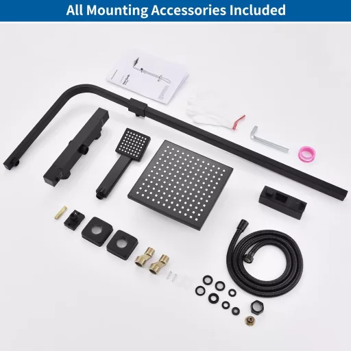 Sistem de duș termostatic HOMELODY negru, cu duș tip ploaie din inox și duș fix și duș de mână