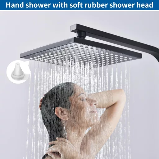 Sistem de duș termostatic HOMELODY negru, cu duș tip ploaie din inox și duș fix și duș de mână