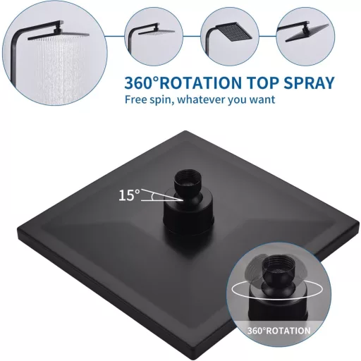 Sistem de duș termostatic HOMELODY negru, cu duș tip ploaie din inox și duș fix și duș de mână