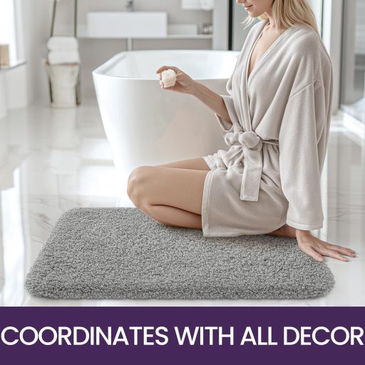 DEXI Csúszásmentes Fürdőszobai Szőnyeg 40x60 cm, Puha Mikroszálas Fürdőszobai Szőnyeg Világosszürke