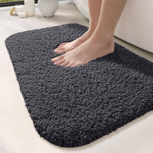Covor antiderapant pentru baie DEXI, 60x90 cm - Lavabil, absorbant, microfibră, pentru ieșirea din duș, cadă, gri închis