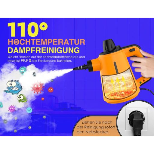 AUIFFER Gőztisztító 1300W 10 Tartozékkal Padló Bútor Autó Tisztításhoz