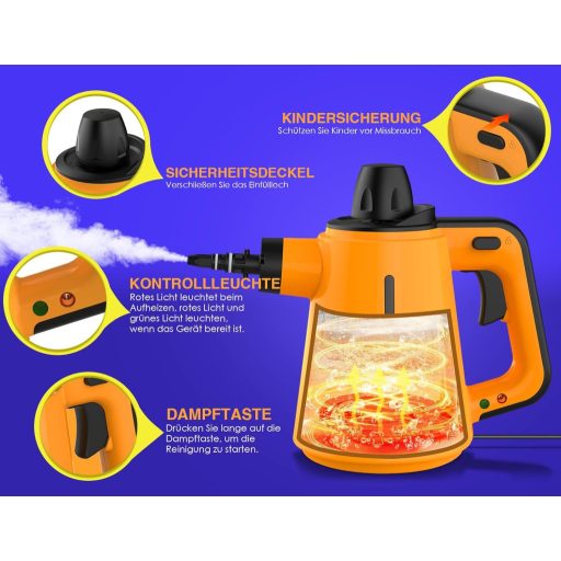 AUIFFER Gőztisztító 1300W 10 Tartozékkal Padló Bútor Autó Tisztításhoz