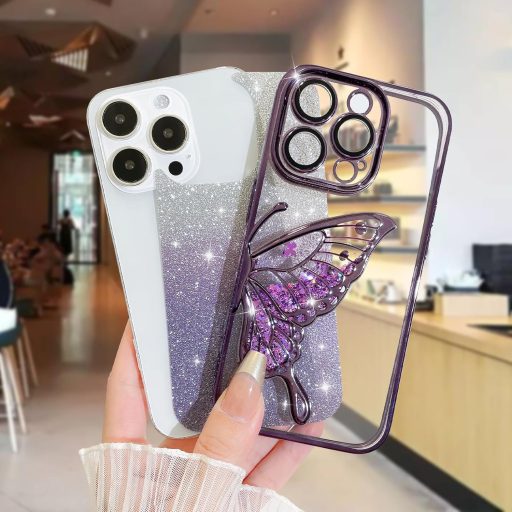 AIGOMARA Trblietavý obal pre iPhone 15 Pro Max, 3D Motýľový Vzor Tekutý Pieskový Ochranný Kryt s ochranou kamery, Tenký TPU Nárazník