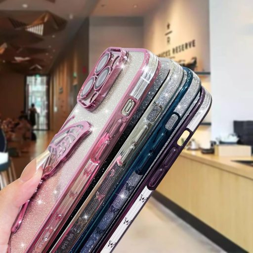 AIGOMARA Trblietavý obal pre iPhone 15 Pro Max, 3D Motýľový Vzor Tekutý Pieskový Ochranný Kryt s ochranou kamery, Tenký TPU Nárazník