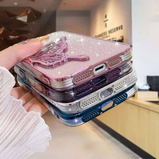 AIGOMARA Csillogó Tok iPhone 15 Pro Max-hoz, 3D Pillangó Mintás Folyékony Homokos Védőtok Kameravédelemmel, Vékony TPU Bumper