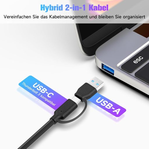 Hub USB C 3.2 RSHTECH cu 7 porturi, Alimentare Activă, Transfer de Date 10 Gbps, 3x Port Type-C + 4x Port USB 3.0, Comutator Tactil, Cablu 100cm