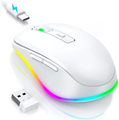 seenda Vezeték Nélküli Egér LED Világítással - Újratölthető, Csendes 2.4G USB Egér Mouse Jiggler Funkcióval, 2000 DPI - PC, Laptop, Windows,