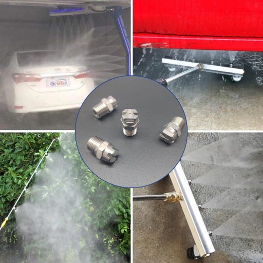 XCSJ 4 buc. Duze de înaltă presiune pentru spălător cu apă și șasiu - Unghi de pulverizare 65°, orificiu 1,1 mm, filet 1/4" BSPT, oțel inoxidabil
