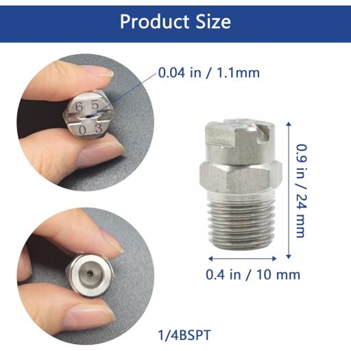 XCSJ 4 db Nagynyomású Mosó Fúvóka Vízsöprűhöz és Alvázhoz - 65° Szórási Szög, 1,1 mm Nyílás, 1/4" BSPT Menettel, Rozsdamentes Acél