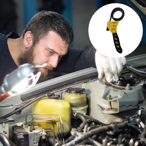 TUKNN Nastaviteľný reťazový kľúč na olejové filtre s pogumovanou rukoväťou, žltý